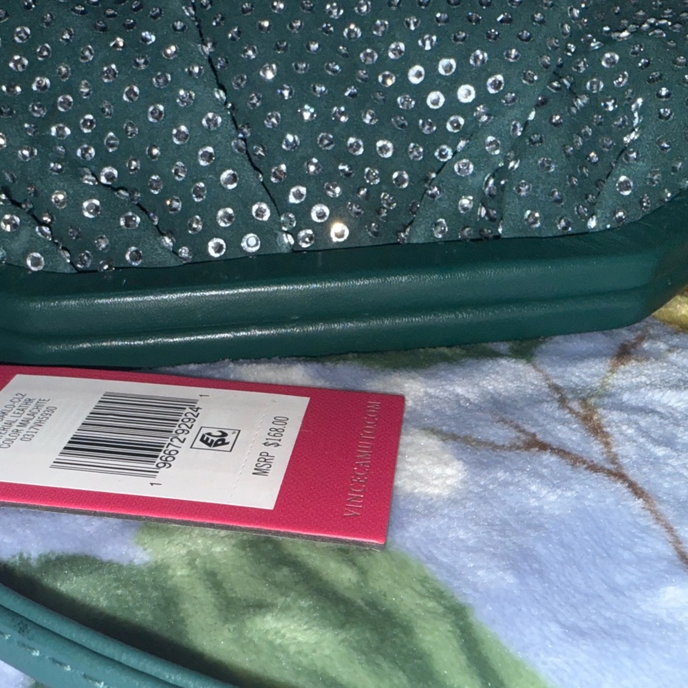 Dark Green Vince Camuto Genuine Leather Rhinestone Studded Crossbody Bag NWT - Picture 8 of 17